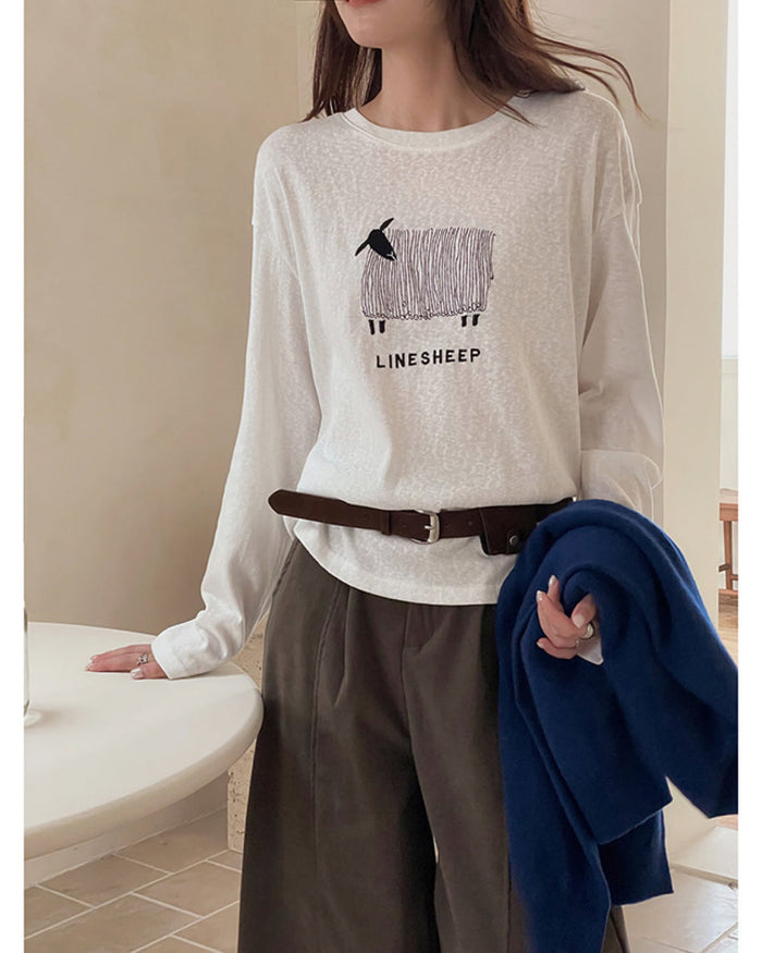 ヒツジ刺繍ロンT