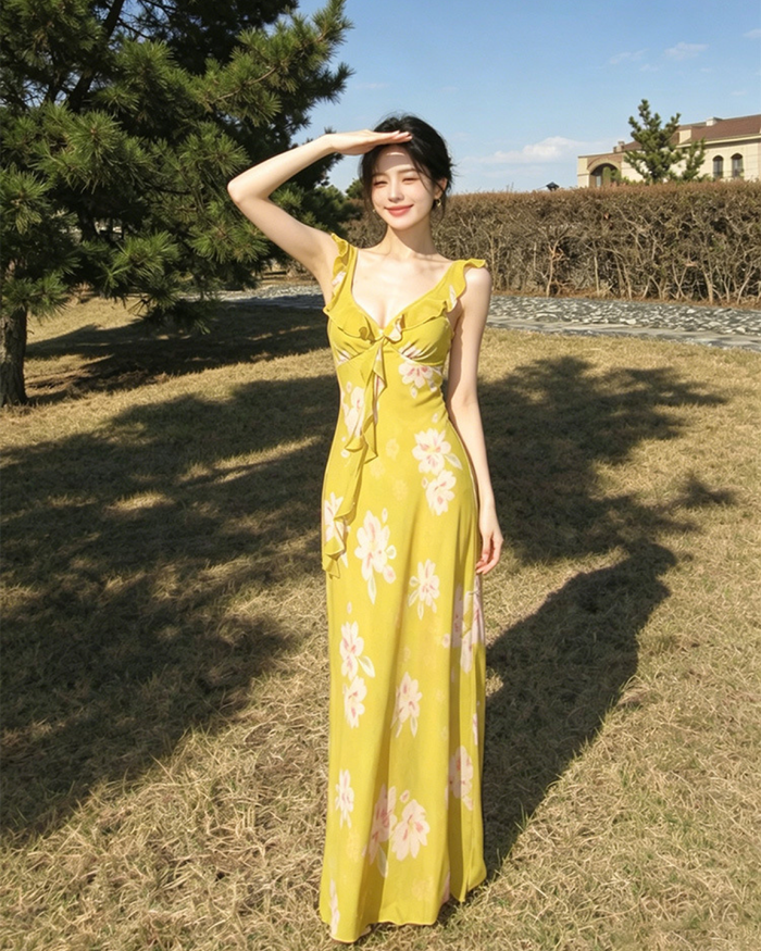 花柄フリルワンピース