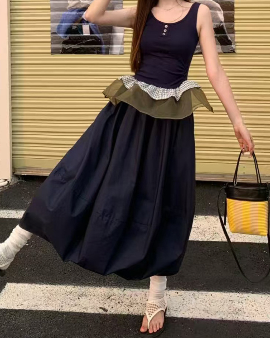 チェックフリルワンピース