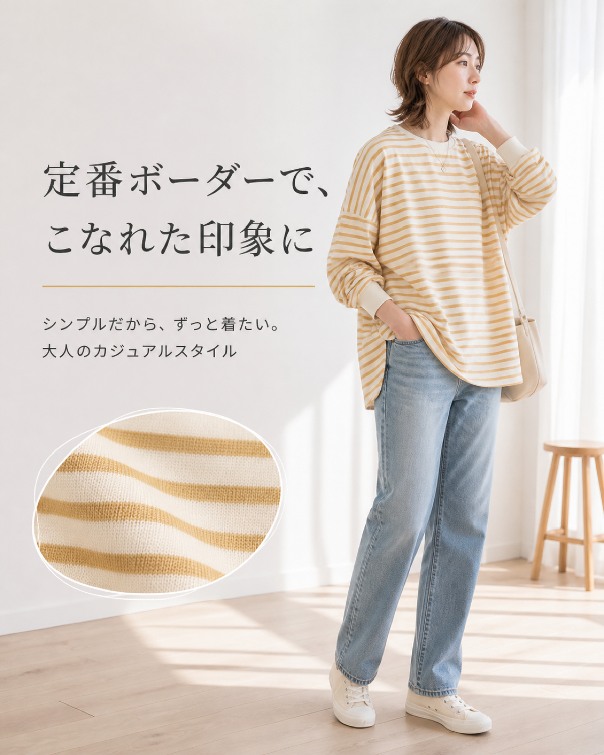ストライプ レディース コットン大版ゆったりインナー