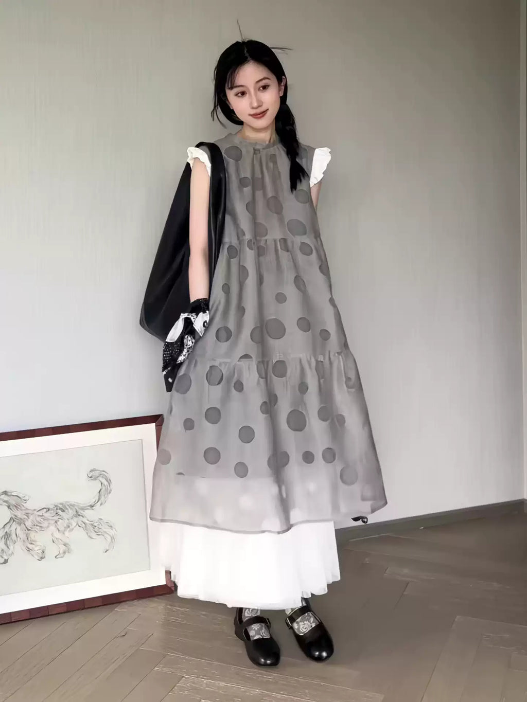 グレー ドットワンピース