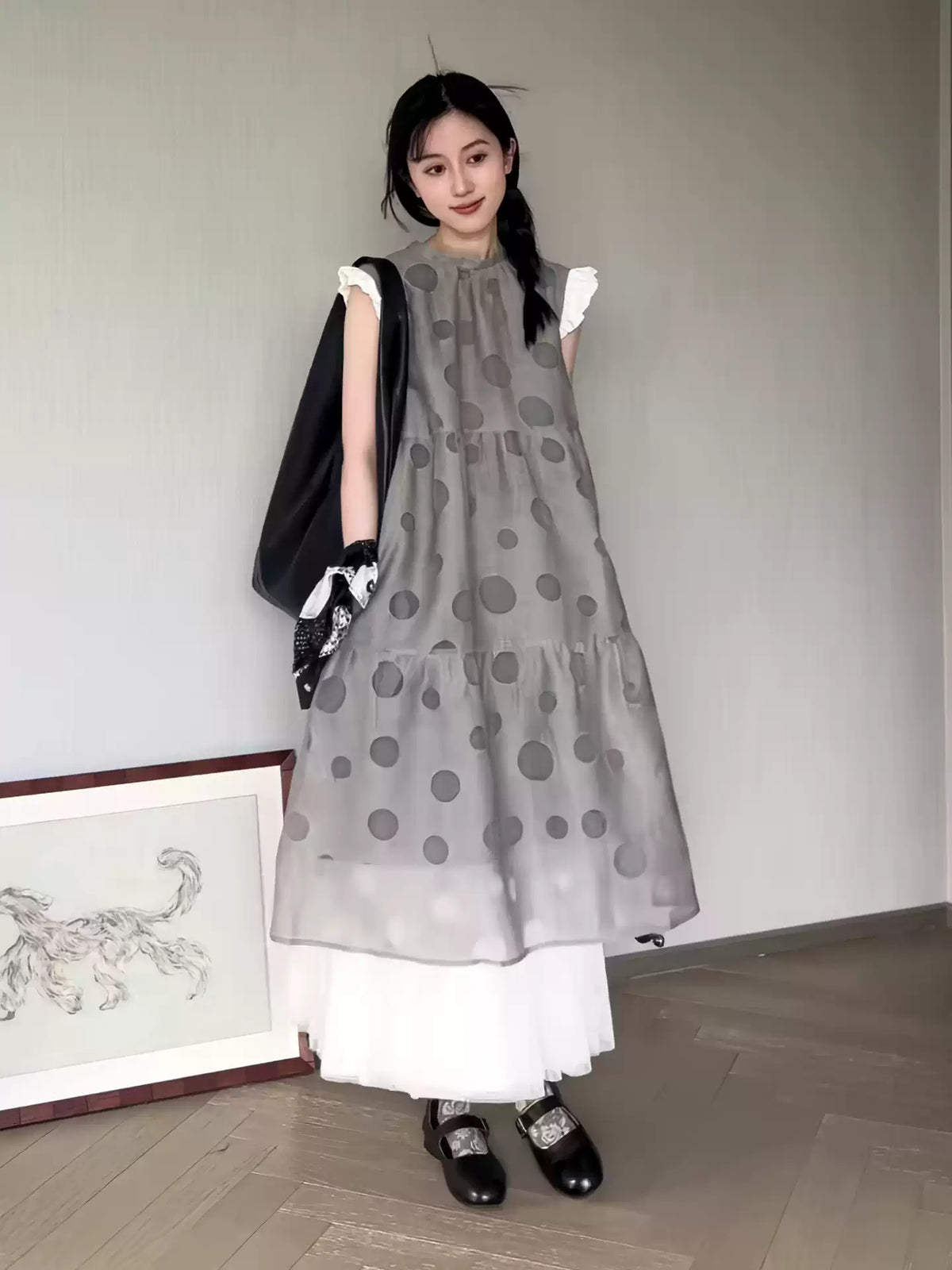 グレー ドットワンピース